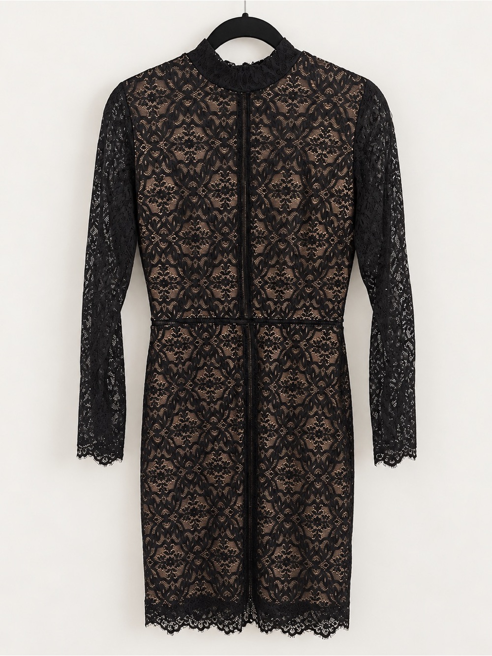 Aritzia (Wilfred) Black Lace Long Sleeve Sheath Dress with Nude Lining
